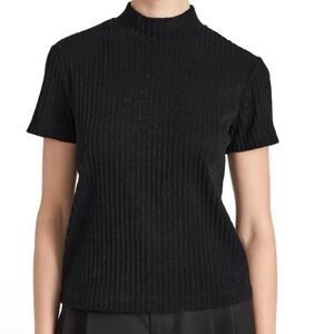 Vince Black Ribbed Short Sleeve Top
